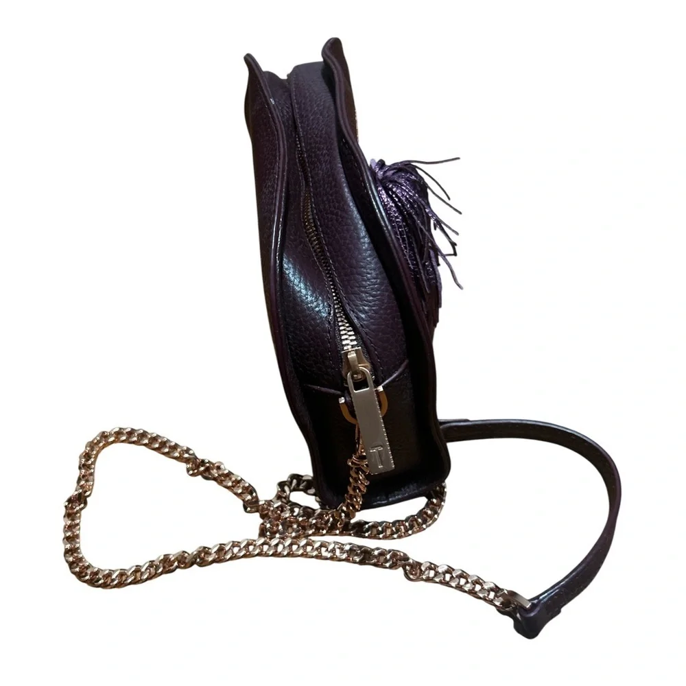 Ted Baker Maaryy Leather Crossbody Wine Burgundy Pom Rose Gold Chain